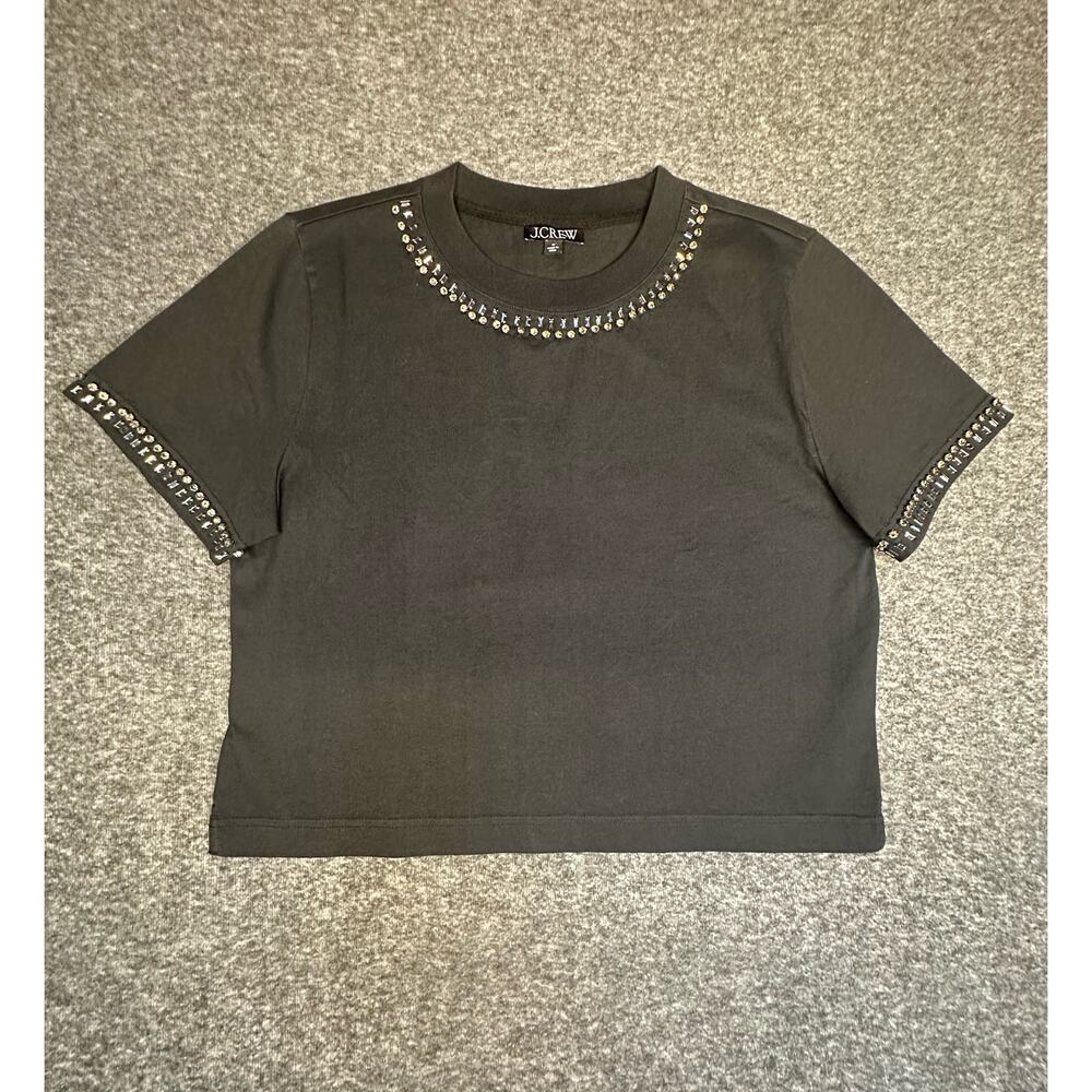 J.Crew Relaxed Crystal-Embellished Cropped T-Shirt Size M EUC